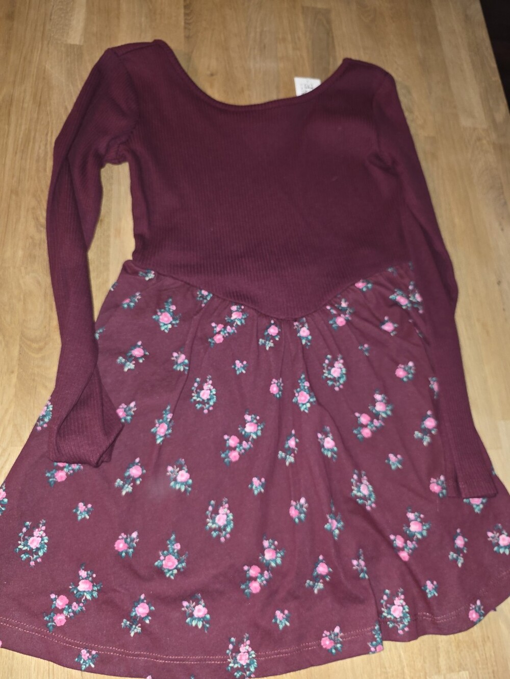 The Children's Place Maroon Red Burgundy Floral V Waist Dress Sz Medium(7/8) NWT